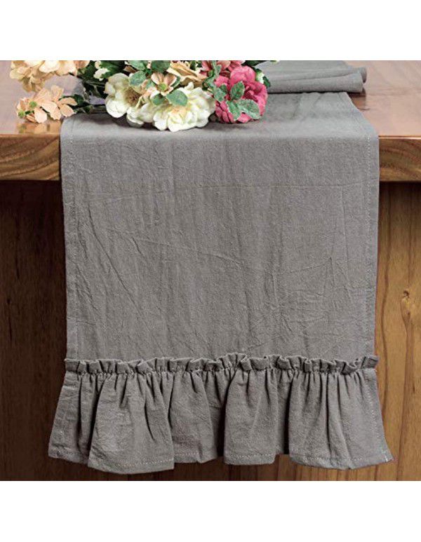 Amazon cross border cotton table flag Ruffle solid color decoration romantic tablecloth Christmas Day creased bed flag