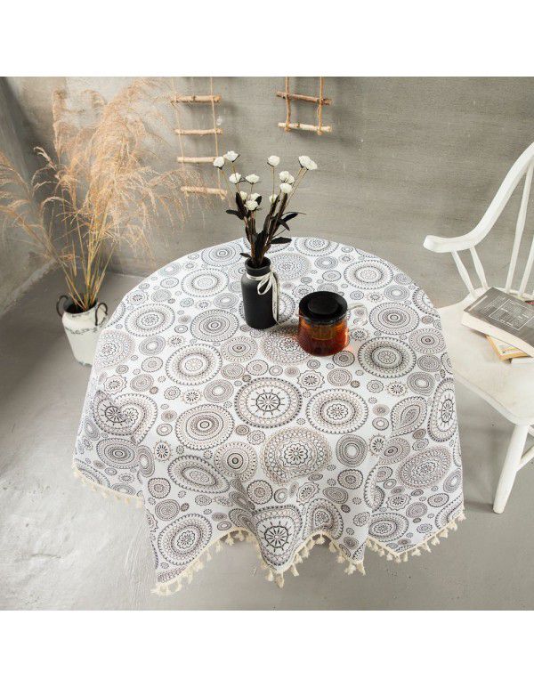 Garden picnics, round table, cloth art, homestay renovation, decorative tablecloth, simple cotton linen rectangular small tea table, towel customization