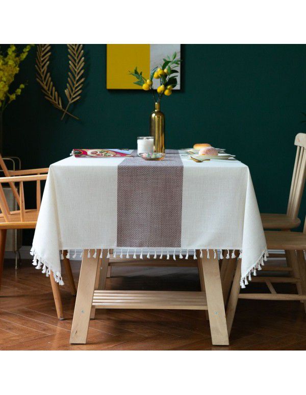 Cross border table cloth European and American lace cotton linen fabric stripe simple square table mat table cloth customization