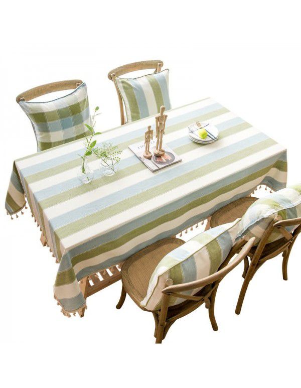 Waterproof and oil proof cloth table cloth cotton hemp small fresh Japanese simple stripe and romantic Su rectangular tea table mat