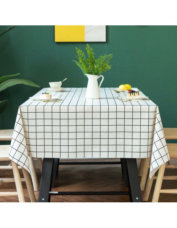 Tiktok, waterproof, oil and blanching tablecloth black and white square lattice PVC custom cleaning tablecloth
