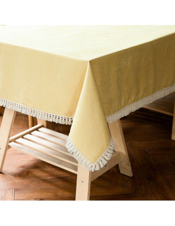 Amazon's top cross border Cotton Linen Tablecloth tassel lace solid color decorative tablecloth simple rectangle customization