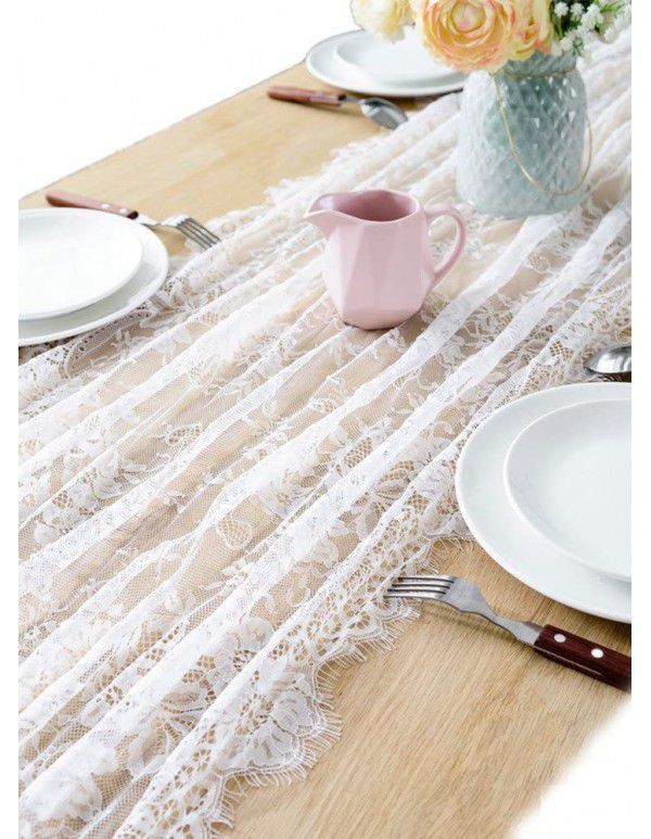 Cross border new French table flag embroidery pure white tablecloth banquet lace wedding decoration birthday party scarf