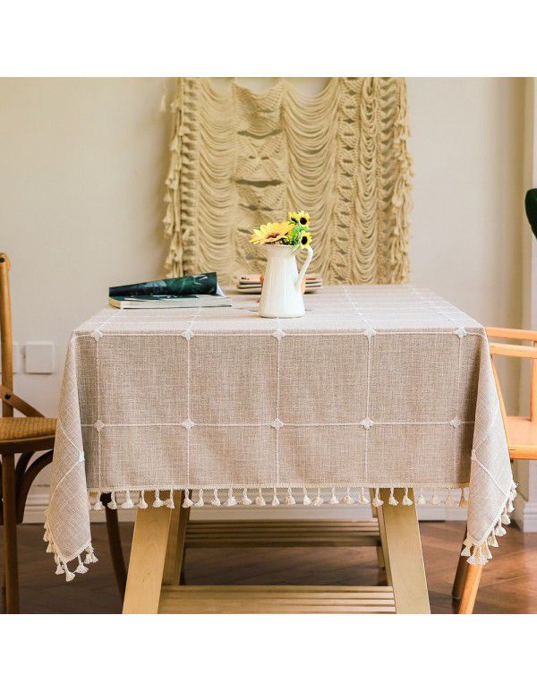 Cross border manufacturers Japanese large grid table cloth kitchen cotton linen Nordic small rectangular tablecloth tea table towel customization