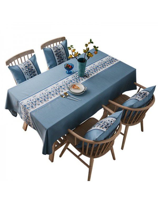 Amazon cross border waterproof new embroidered tablecloth cotton hemp pure color tea table cloth cover cloth manufacturer