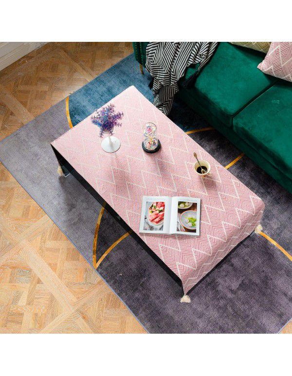 Factory TV cabinet tea table towel stripe wave fringe tablecloth tabletop decoration dust cover washable table flag