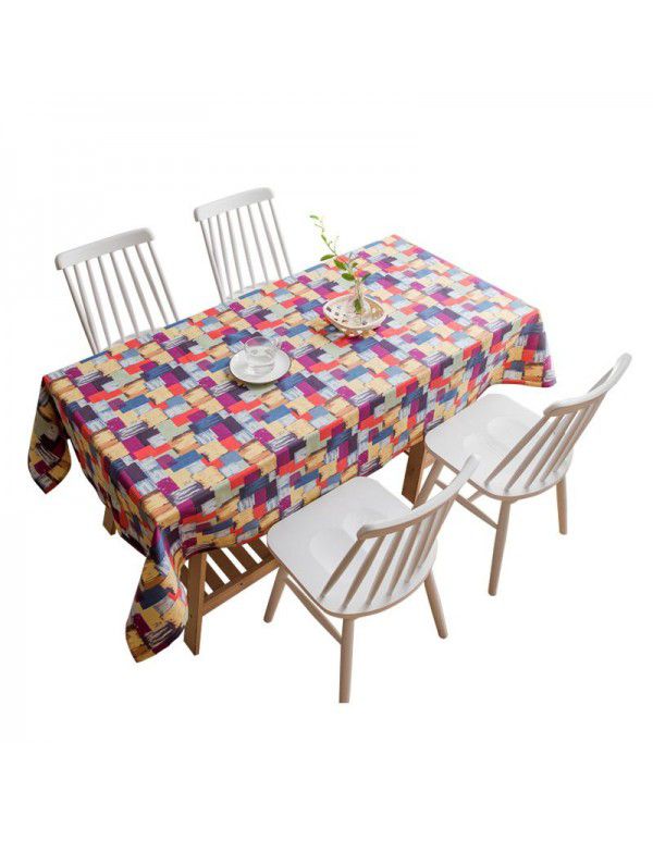 Plaid Cotton linen cloth art desk cloth Ye Ziwen art small fresh Abstract rectangular household tea table cloth cover