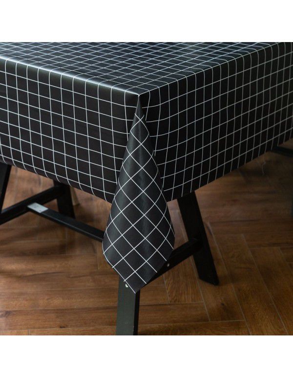 Tiktok, waterproof, oil and blanching tablecloth black and white square lattice PVC custom cleaning tablecloth