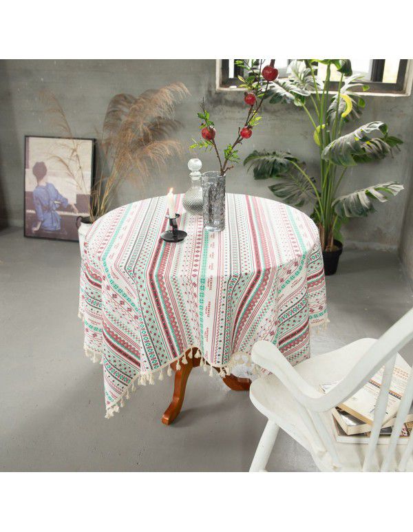 Bohemian style linen cotton tassel lace table cloth square table round table tea table cloth customized factory direct sales