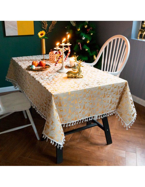 Christmas tablecloth cross border Amazon Christmas party tablecloth floral tablecloth tassel gilt table cloth