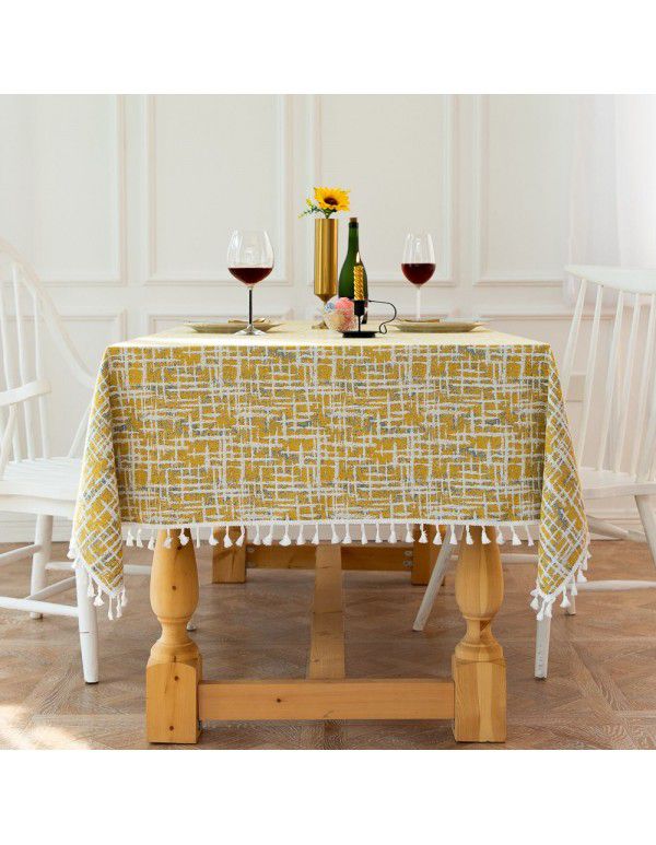 Amazon party table cover dust-proof tassel tablecloth wrinkle proof linen washable kitchen dining table decoration