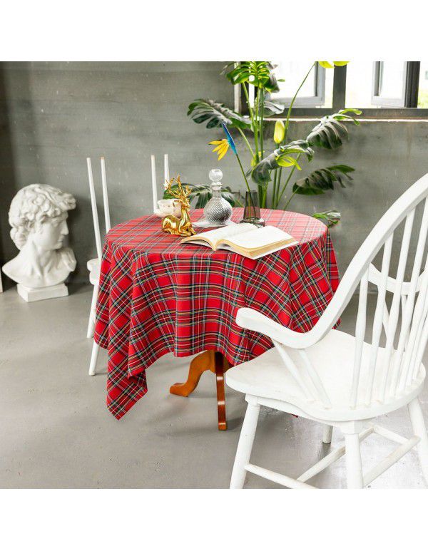 Cross border Factory Christmas decoration table cloth retro stripe Plaid Cotton Linen household tea table towel customization