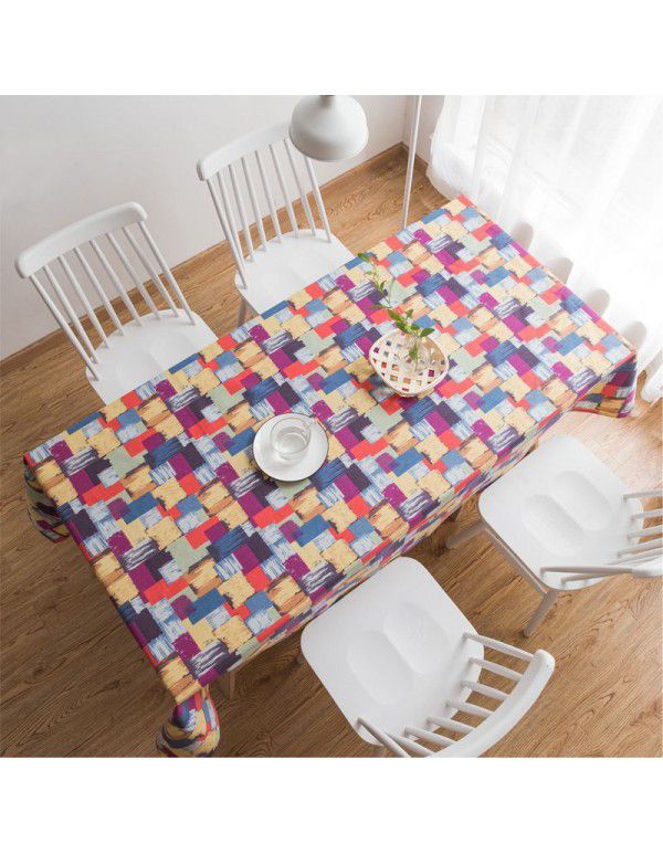 Plaid Cotton linen cloth art desk cloth Ye Ziwen art small fresh Abstract rectangular household tea table cloth cover