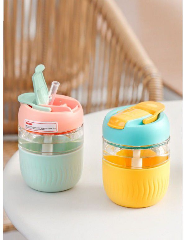 Coffee cup plastic straw double drinking cup children's lovely summer portable high value net red water cup fall resistant and high temperature resistant