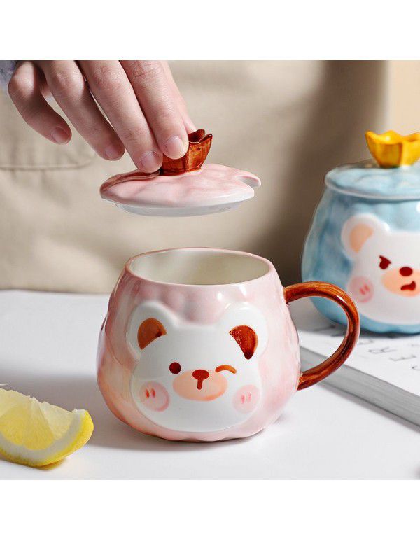 Ceramic cup lovely girl household creative personality trend mug with cover spoon face value water cup Office