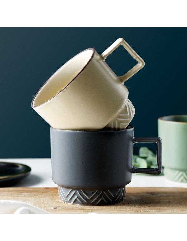 Ceramic coffee cup breakfast Mug retro Japanese women's office spoon