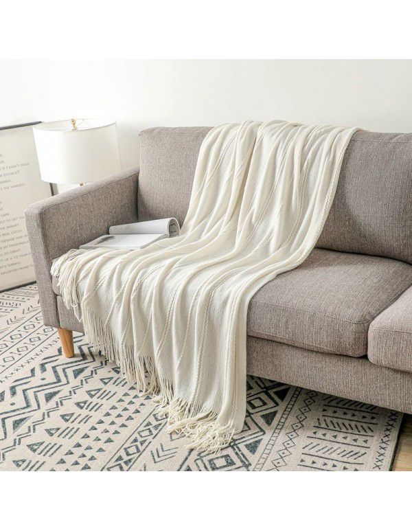 Amazon popular sofa blanket cover blanket bed end blanket knitting fine stripe blanket air conditioning blanket tassel nap blanket blanket