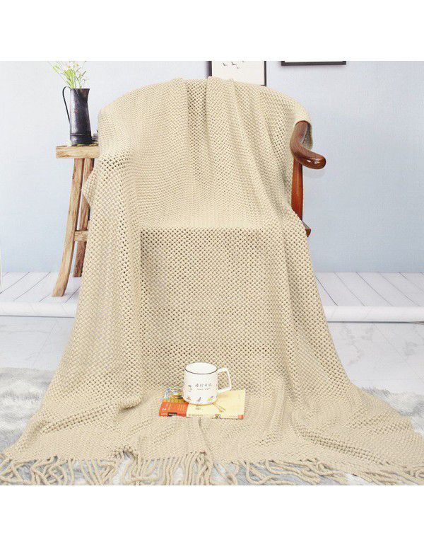 Amazon thickened knitting blanket Nordic sofa blanket hotel bed end blanket tassel shawl blanket cover blanket bed towel