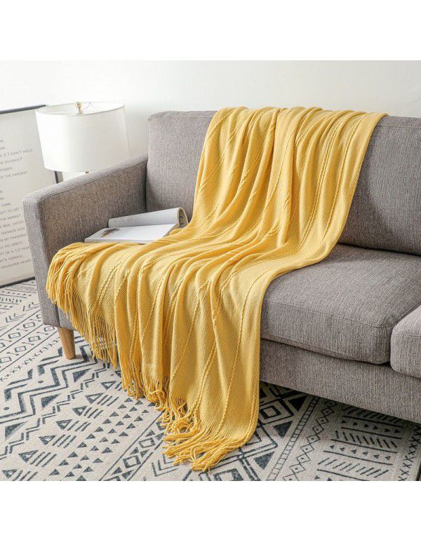 Amazon popular sofa blanket cover blanket bed end blanket knitting fine stripe blanket air conditioning blanket tassel nap blanket blanket