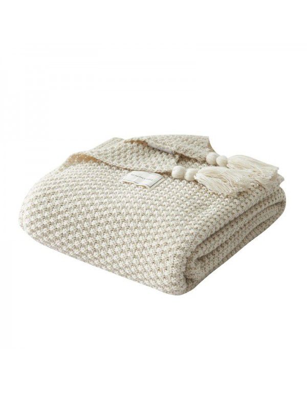 Nordic tassel knitted ball blanket wool blanket office air conditioning lunch break blanket shawl blanket sofa leisure blanket