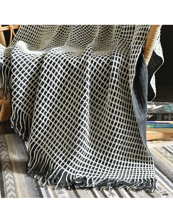 Simple tassel wool blanket American hotel sofa blanket knitting blanket office air conditioning blanket lap towel bed end blanket