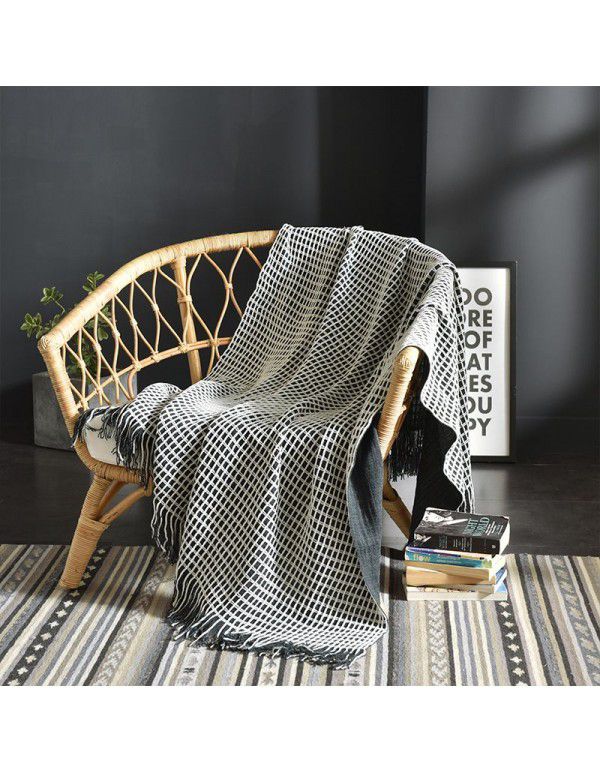 Simple tassel wool blanket American hotel sofa blanket knitting blanket office air conditioning blanket lap towel bed end blanket