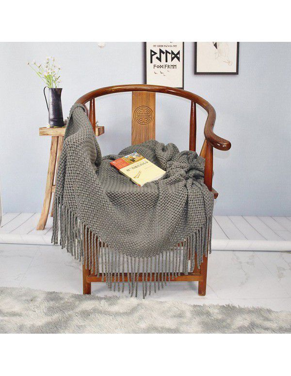 Amazon thickened knitting blanket Nordic sofa blanket hotel bed end blanket tassel shawl blanket cover blanket bed towel