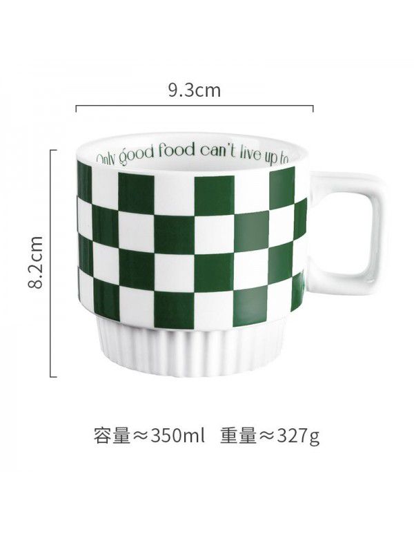 Checkerboard Mug ceramic ins wind net red stacked cup office water cup couple cup coffee cup tea cup