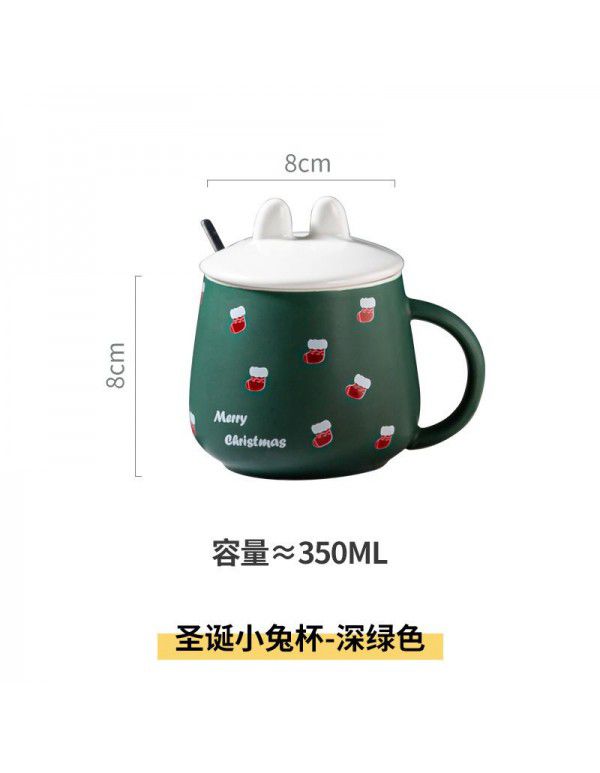 Christmas cartoon ceramic water cup household breakfast milk Mug coffee cup with lid spoon large capacity drinking cup