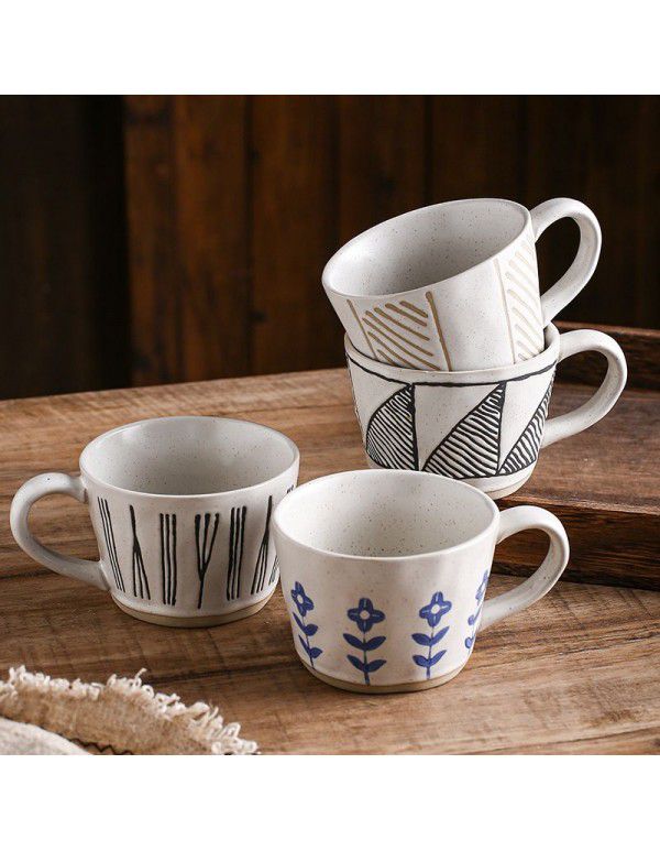 Ceramic mug hand-painted afternoon tea cup coarse pottery retro underglaze color breakfast coffee milk couple cup
