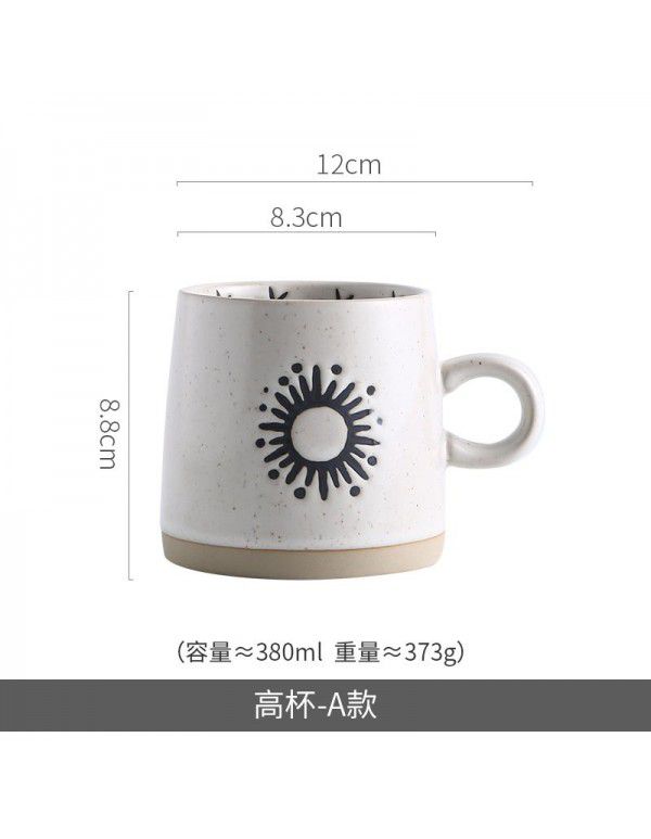 Ceramic mug hand-painted afternoon tea cup coarse pottery retro underglaze color breakfast coffee milk couple cup