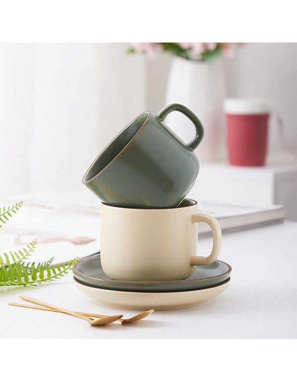Ceramic coffee cup and dish set Japanese home simple office water cup breakfast cup mug dessert cup pull flower