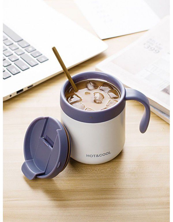 Coffee Mug women's portable small exquisite stainless steel office water cup with cover and handle men's and women's accompanying cup