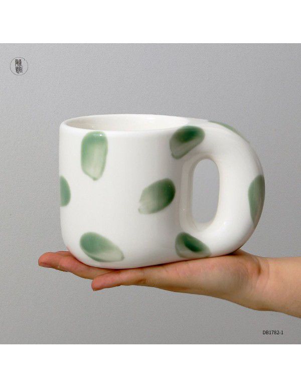 Big ear creative ceramic cup hand painted ceramic cup lovely color glaze splash ink fat Mug Gift